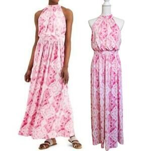 Inc International Concepts Maxi Dress Halter Neck Pink Print Size Medium New
